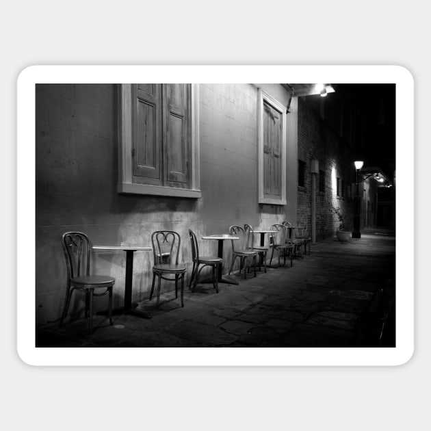 Cabildo Alley Tables In Black and White Sticker by MountainTravel